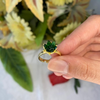 925 Ayar Gümüş Lotus Çiçeği Zümrüt Ayarlanabilir Yüzük