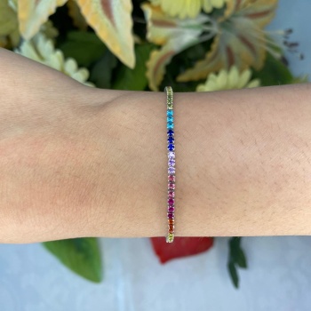 925 Ayar Gümüş Suyolu 2mm Renkli Zirkon Taşlı  Bileklik