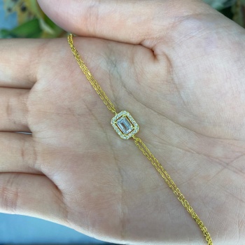 925 Ayar Gümüş Baget Altın Kaplama Çift Sıra Zincir Bileklik