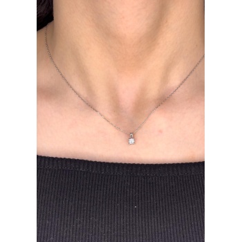 925 Ayar Gümüş Tektaş 4mm Kolye ve Küpe Set