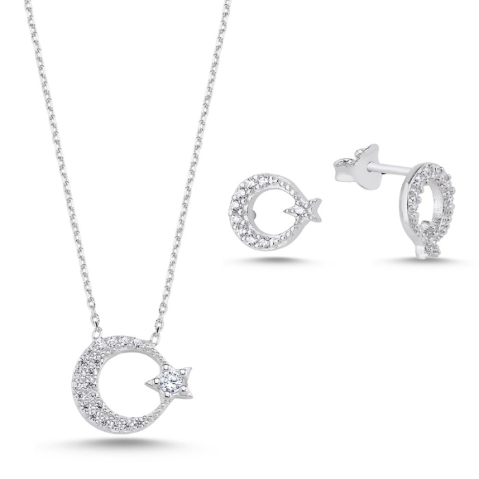 Zirkon Taşlı Ay Yıldız Set