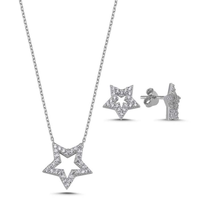 Zirkon Taşlı Yıldız Gümüş Set