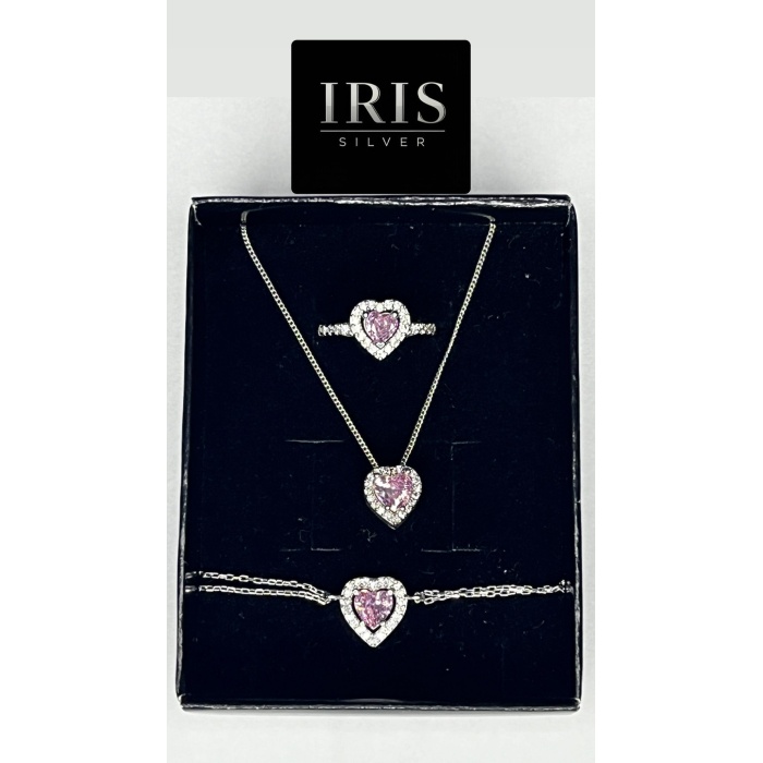 Gümüş 3 Lü Pembe Kalp Pandora Set