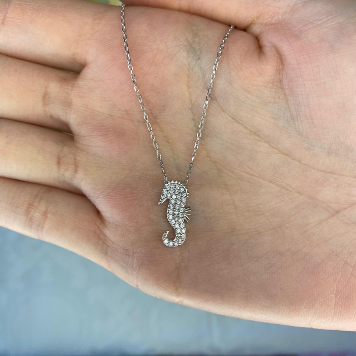 925 Ayar Gümüş  Denizatı Kolye ve Küpe Set