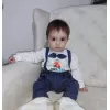 9-12-18 Ay Papyonlu Sweat Kot Pantolon 2li Erkek Bebek Salopet Takımı Lacivert