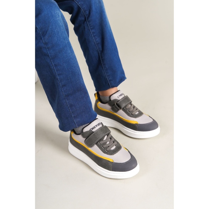 1015 - Star-X Çocuk Ayakkabı Gri Beyaz Sarı