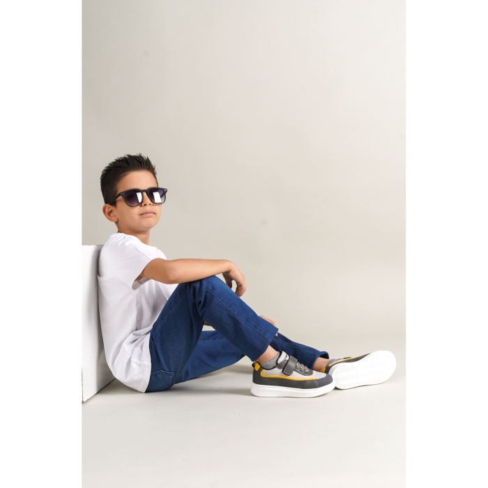 1015 - Star-X Çocuk Ayakkabı Gri Beyaz Sarı