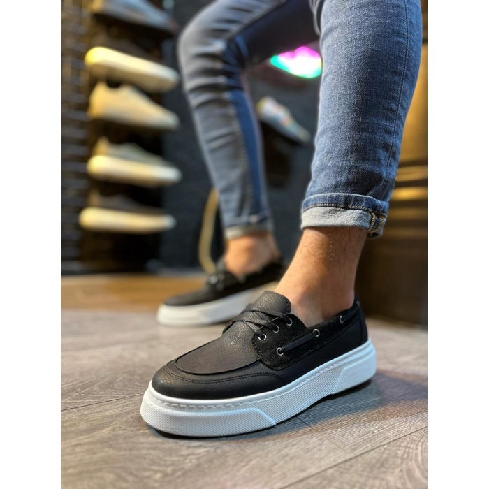 Knack Yüksek Taban Günlük Ayakkabı 700 Siyah (Beyaz Taban)