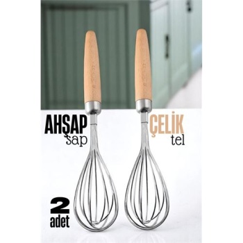 Turk Ahşap Saplı Çelik Çırpıcı - Yumurta ve Sos Çırpıcı, Mutfak Çırpıcısı, Çırpma Teli
