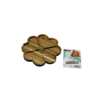 AKASYA YUVARLAK  4 KALP BÖLMELİ  AHŞAP SERVİS SUNUM TEPSİ - TAHTASI  21 X 1.4CM (4767)