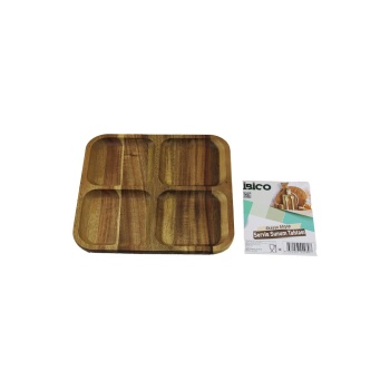 AKASYA KARE 4 BÖLMELİ  AHŞAP SERVİS SUNUM TEPSİ - TAHTASI  20 X 1.4CM (4767)