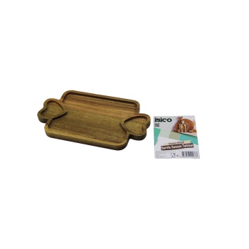 AKASYA DİKDÖRTGEN  3 BÖLMELİ=2İN1 KALP KULP - BÖLME + 1 AHŞAP BAMBU SERVİS SUNUM TEPSİ - TAHTASI  25 X 14 X 1.4CM (4767)