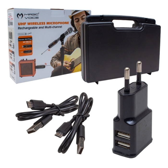 MAGICVOICE MV-19590 UHF GİTAR TİP KABLOSUZ MİKROFON ÜÇLÜ SET (4767)
