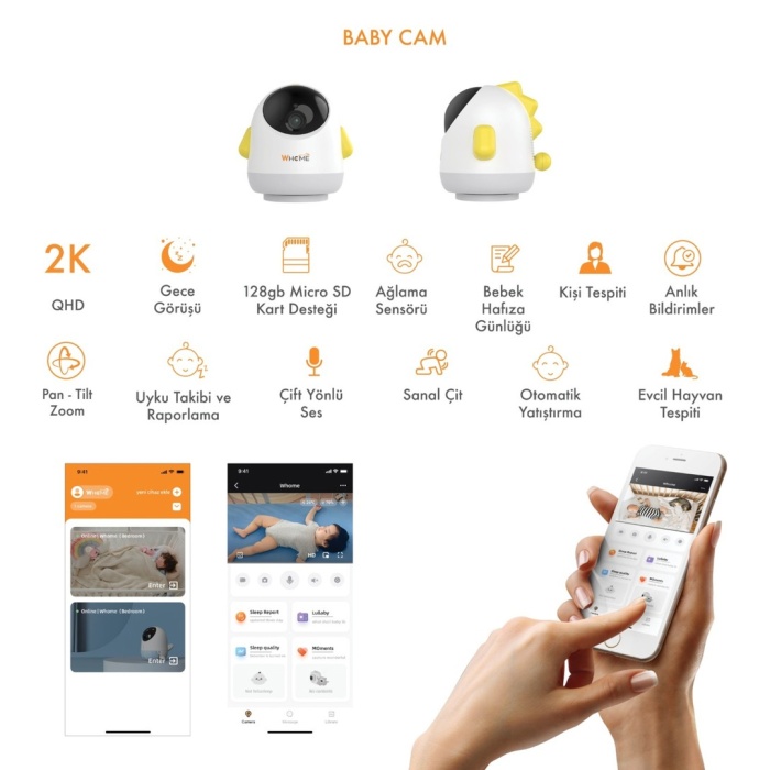 YAPAY ZEKA DESTEKLİ 360° GECE GÖRÜŞLÜ SARI WİFİ BEBEK GÜVENLİK KAMERASI (4767)