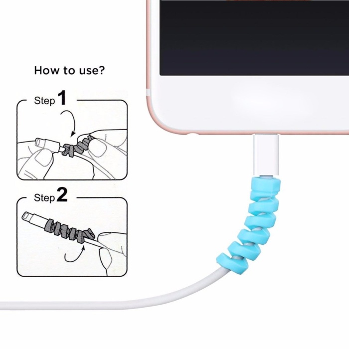 4&amp;#39;lü Apple, Android Şaj Kablosu Koruyucu Silikon Spiral Yay Aparat (4767)