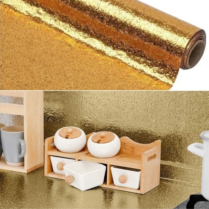 10 Metre Kendinden Yapışkanlı Silinebilir Mutfak Tezgah Üstü Sticker Folyo Gold Renk (4767)