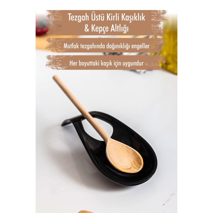 Akrilik Siyah Tezgah Üstü Kirli Kaşıklık & Kepçe Altlığı