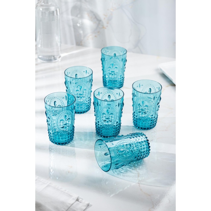 Akrilik Aquamarin 6lı Kısa Bardak & Su Meşrubat Kahve Yanı Bardağı 400 ml ( Cam Değildir )