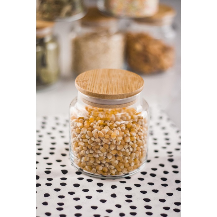 6lı Bambu Kapaklı Cam Kavanoz & Baharat Takımı & Baharatlık Seti 500 ML ( Vakum Kapak )