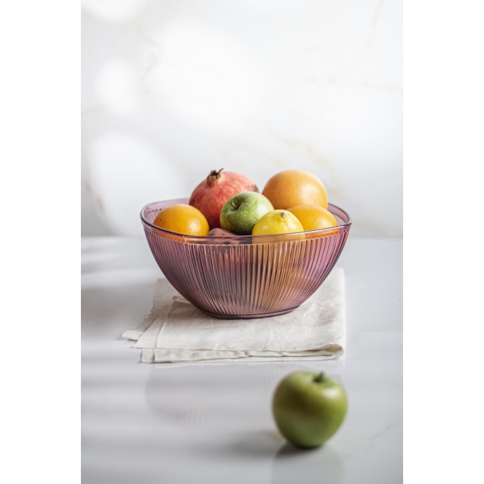 Akrilik Barok Mürdüm Büyük Kare Meyve & Salata Kasesi & Karıştırma Kabı / 3,3 Lt  (CAM DEĞİLDİR)