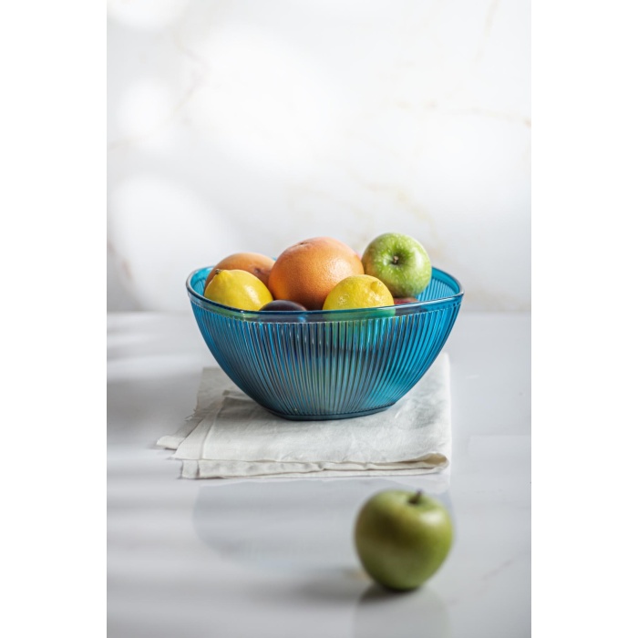 Akrilik Barok Aquamarin Büyük Kare Meyve & Salata Kasesi & Karıştırma Kabı / 3,3 Lt  (CAM DEĞİLDİR)