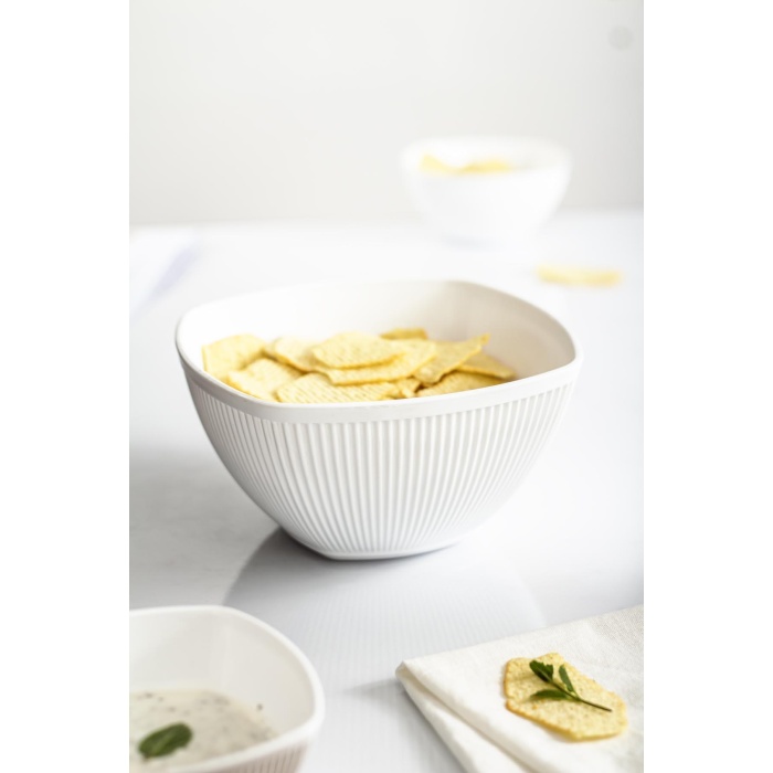 Akrilik Barok Beyaz Orta Boy Kare Meyve & Salata Kasesi & Karıştırma Kabı / 1,5 Lt  (CAM DEĞİLDİR)