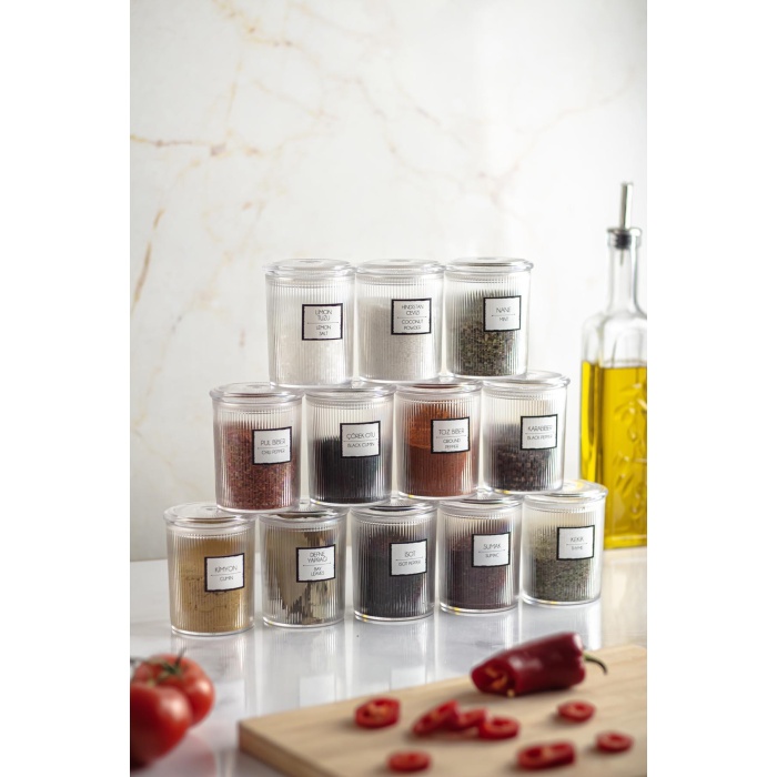 12li Barok Yuvarlak Baharat Kavanoz Seti & Saklama Kabı & Erzak Kabı (12*250 ML)