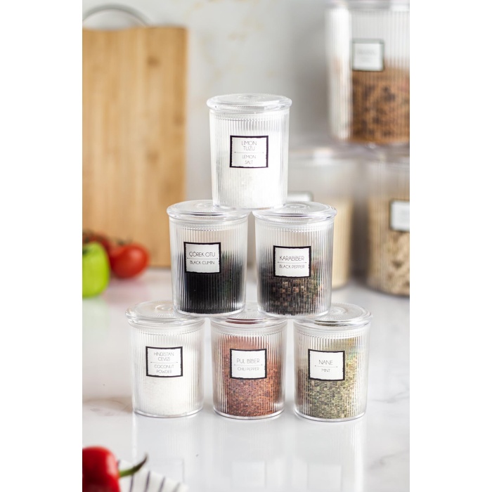 6lı Barok Yuvarlak Baharat Kavanoz Seti & Saklama Kabı & Erzak Kabı (6*250 ML)