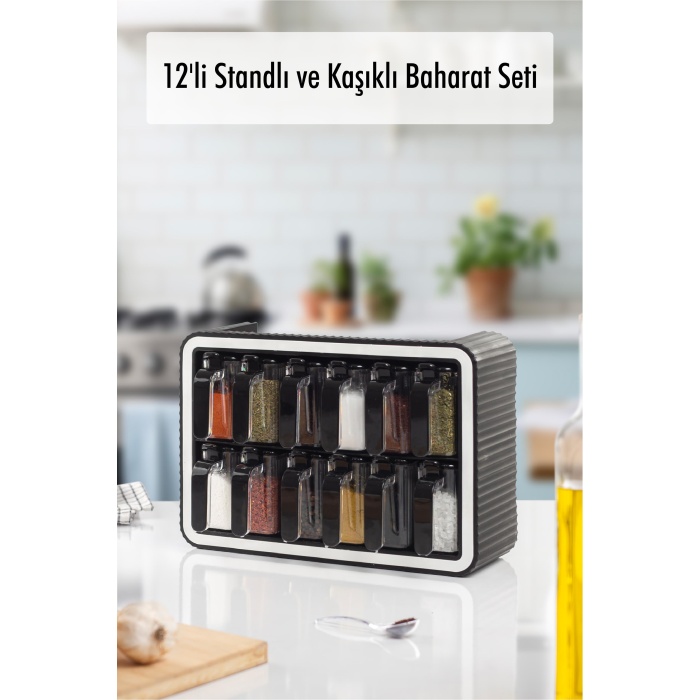 12li Kaşıklı & Standlı Kapaklı Baharat Seti