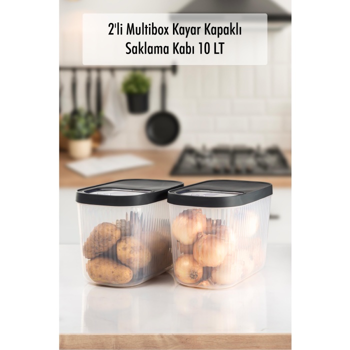 2Li 10 LT Multibox Kayar Kapaklı Saklama Kabı & Erzak Kabı & Toz Ve Tablet Deterjan Kutusu