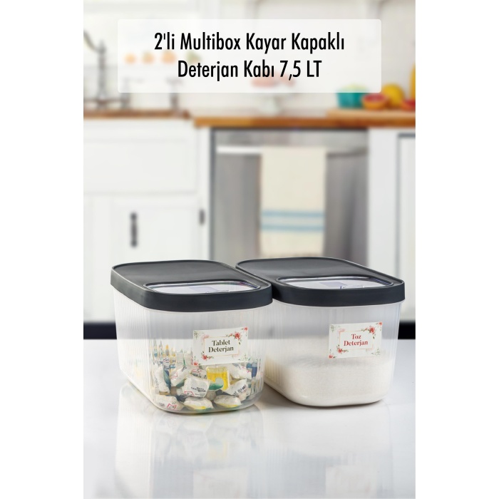 2Li 7.5 LT Multibox Kayar Kapaklı Saklama Kabı & Erzak Kabı & Toz Ve Tablet Deterjan Kutusu ( ETİKET HEDİYELİ )