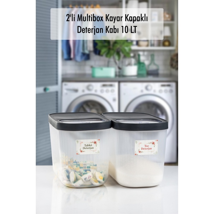 2Li 10 LT Multibox Kayar Kapaklı Saklama Kabı & Erzak Kabı & Toz Ve Tablet Deterjan Kutusu ( ETİKET HEDİYELİ )