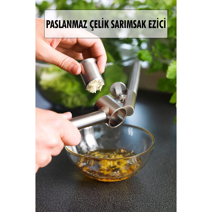 Hazneli Paslanmaz Metal Sarımsak ve Zencefil Ezici Doğrayıcı