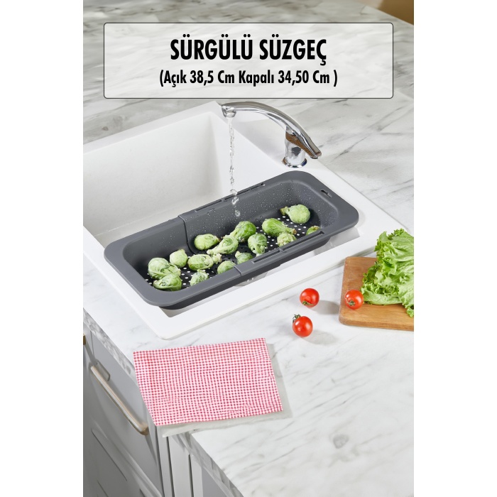 Lavoba İçi Sürgülü Açılır Kapanır Sebze Meyve Süzgeci Füme (Açık 38,5 Cm Kapalı 34,50 Cm )