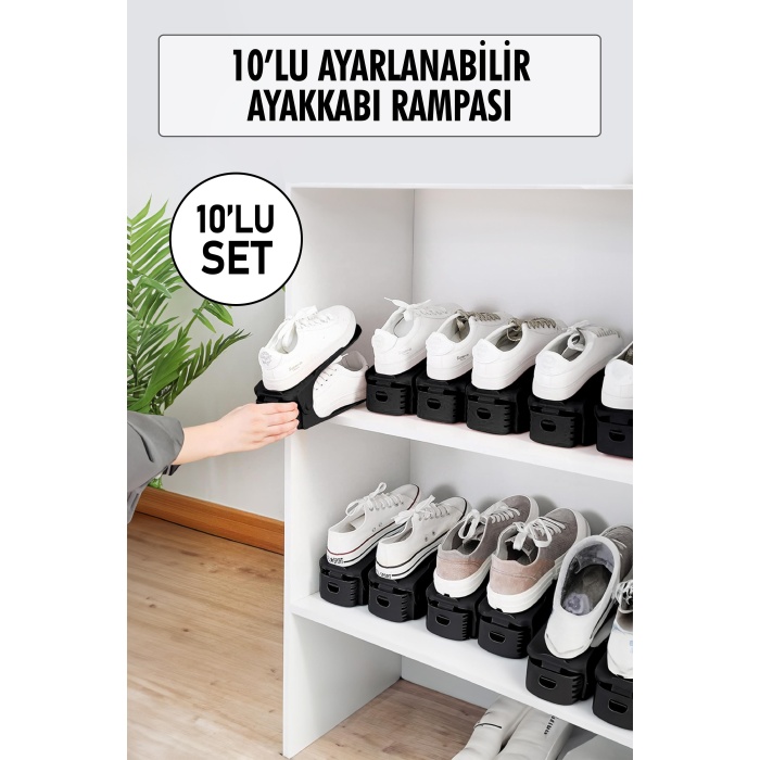 10 Lu Set Ayarlanabilir Ayakkabı Rampası & Ayakkabılık Düzenleyici & Organizer