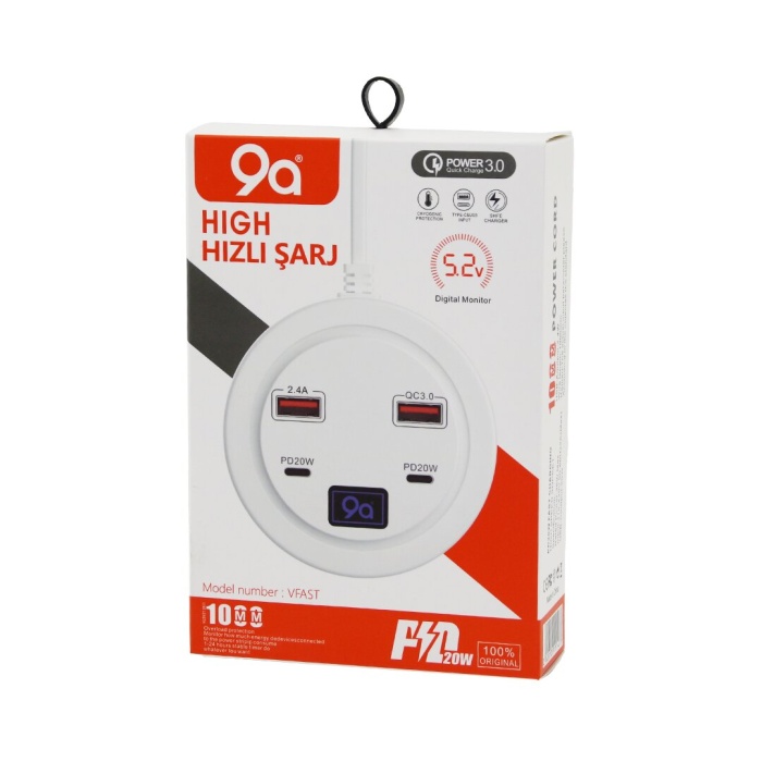 HIGH POWER 3.0  VFAST KY-100  ÇOKLU= 4 LÜ   HIZLI  ŞARJ SETİ  2AD -PD20W=TYPE-C  - 2.1A + QC3.0= USB  2.4W (4767)