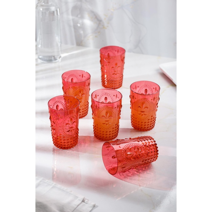 Akrilik Kırmızı 6lı Kısa Bardak & Su Meşrubat Kahve Yanı Bardağı 400 ml ( Cam Değildir )