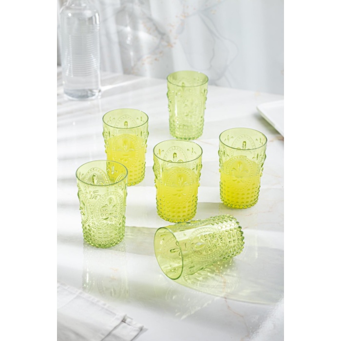 Akrilik Yeşil 6lı Kısa Bardak & Su Meşrubat Kahve Yanı Bardağı 400 ml ( Cam Değildir )