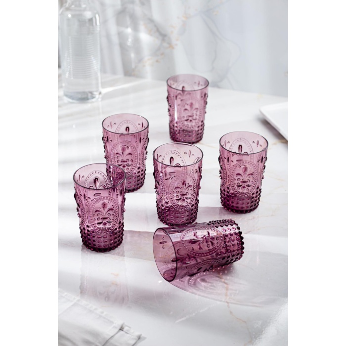 Akrilik Mürdüm 6lı Kısa Bardak & Su Meşrubat Kahve Yanı Bardağı 400 ml ( Cam Değildir )