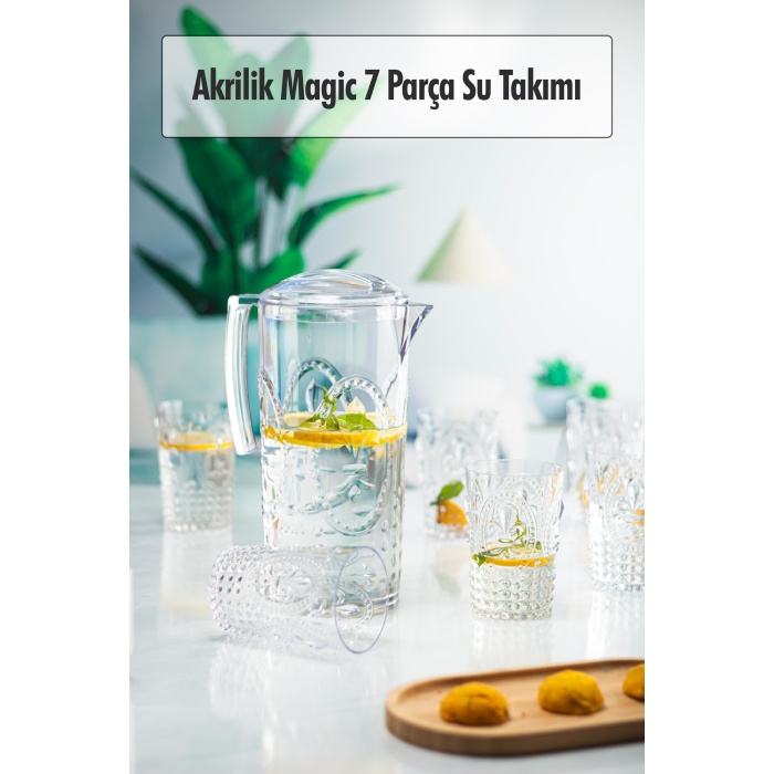 Akrilik Şeffaf Sürahi 2,3 lt Ve 6lı & Su Meşrubat Kahve Yanı Bardağı 400 ml Seti ( Cam Değildir )