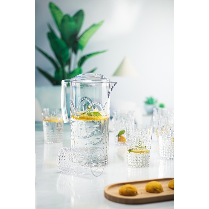 Akrilik Şeffaf Sürahi 2,3 lt Ve 6lı & Su Meşrubat Kahve Yanı Bardağı 400 ml Seti ( Cam Değildir )