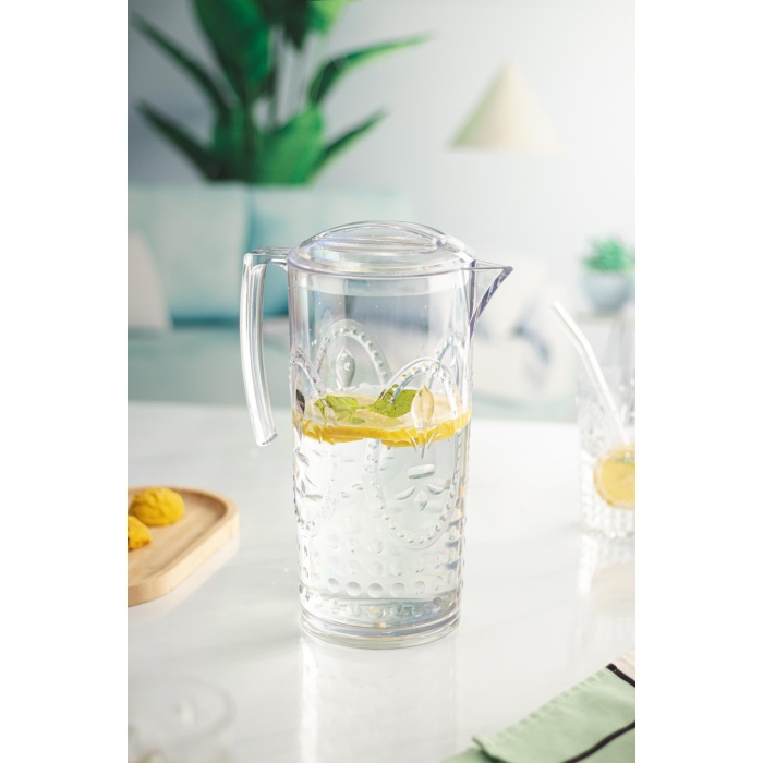 Akrilik Şeffaf Sürahi 2,3 lt Ve 6lı & Su Meşrubat Kahve Yanı Bardağı 400 ml Seti ( Cam Değildir )