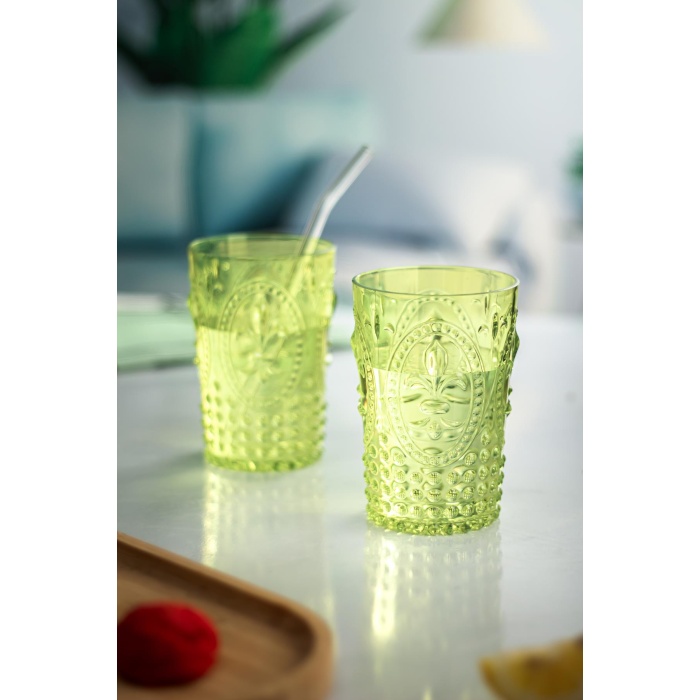 Akrilik Yeşil Sürahi 2,3 lt Ve 6lı & Su Meşrubat Kahve Yanı Bardağı 400 ml Seti ( Cam Değildir )