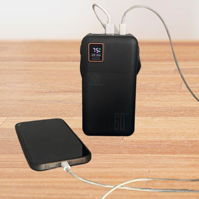 60000 mAh 5 Cep telefonunu Aynı Anda Şarj Edebilen Pil Ekranlı El Fenerli Hızlı Şarjlı Powerbank (4767)