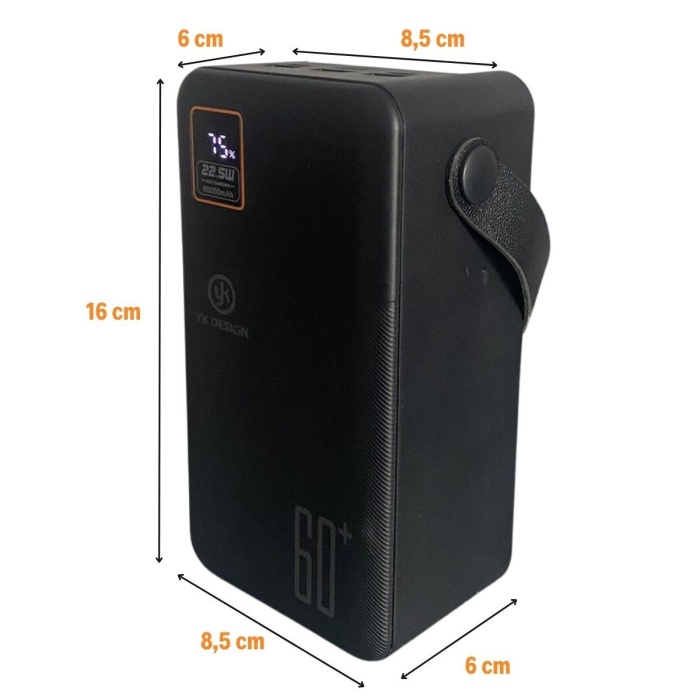 60000 mAh 5 Cep telefonunu Aynı Anda Şarj Edebilen Pil Ekranlı El Fenerli Hızlı Şarjlı Powerbank (4767)