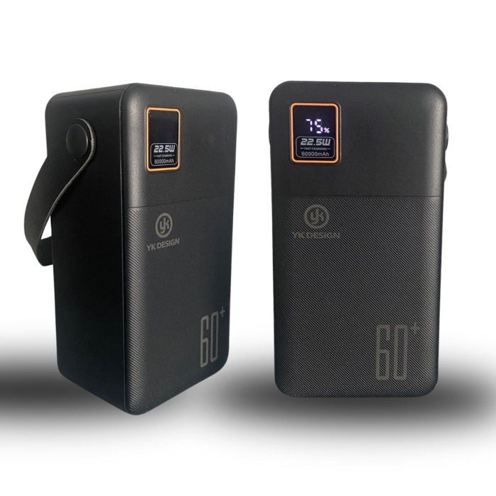 60000 mAh 5 Cep telefonunu Aynı Anda Şarj Edebilen Pil Ekranlı El Fenerli Hızlı Şarjlı Powerbank (4767)