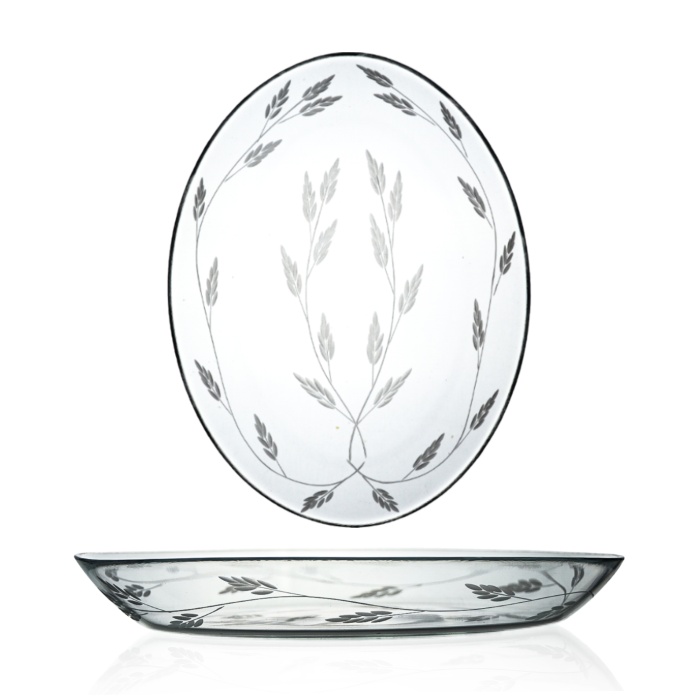 Decocia 1 Adet 33cm Oval Cam Salata Sunum Tabağı Sürgün Desenli