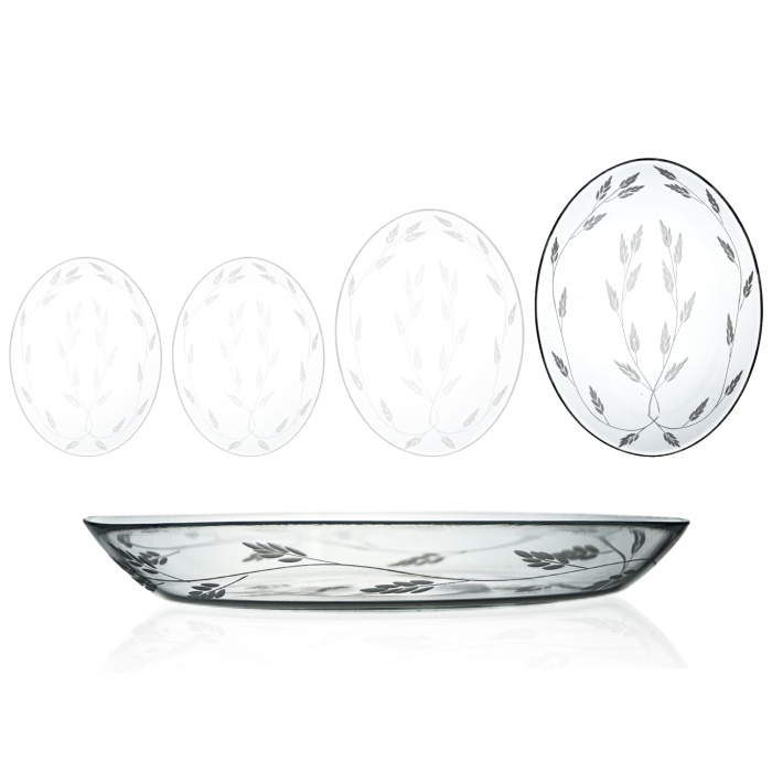 Decocia 1 Adet 33cm Oval Cam Salata Sunum Tabağı Sürgün Desenli
