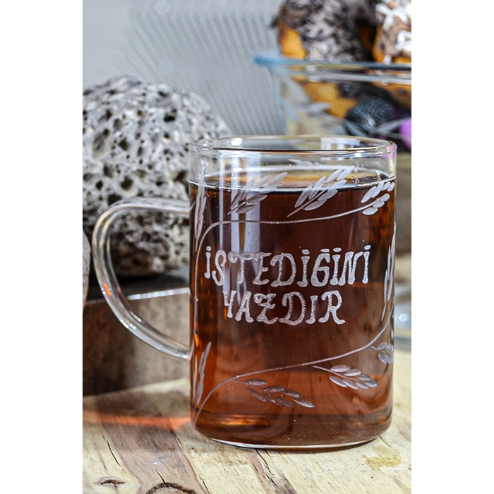 Decocia Kişiye Özel İsimli Kulplu Borosilikat Cam Kupa Bardak 200cc