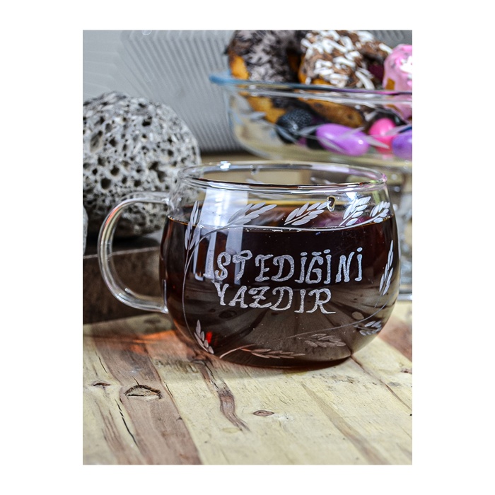 Decocia Kişiye Özel İsimli Kulplu Borosilikat Cam Kupa Bardak 410cc